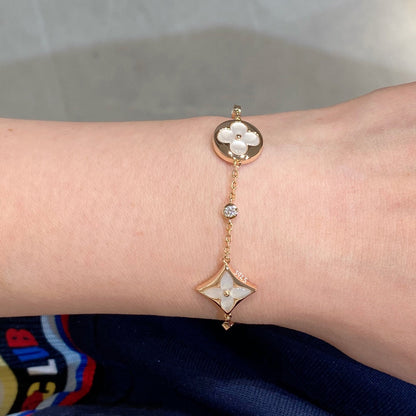 [Azure Tears]STAR AND SUN 4 MOTIF WHITE MOP ROSE GOLD BRACELET