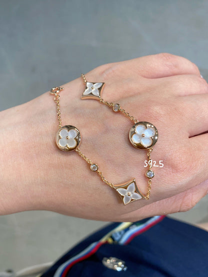 [Azure Tears]STAR AND SUN 4 MOTIF WHITE MOP ROSE GOLD BRACELET