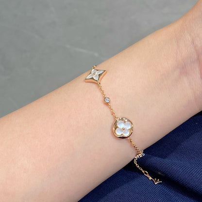 [Azure Tears]STAR AND SUN 4 MOTIF WHITE MOP ROSE GOLD BRACELET