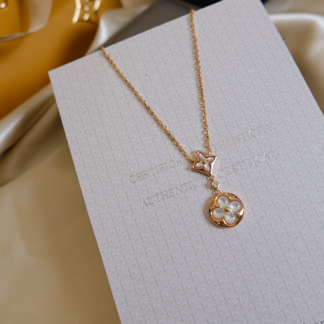 [Azure Tears]STAR AND SUN WHITE MOP 2 MOTIF ROSE GOLD NECKLACE