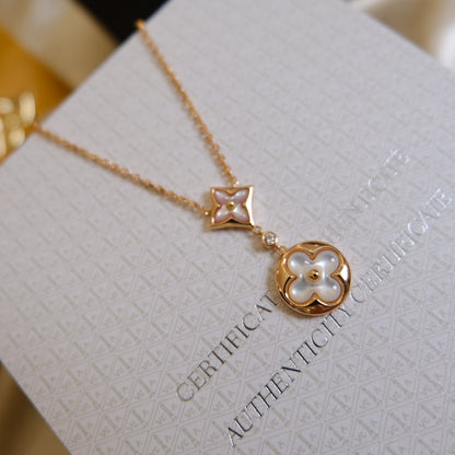 [Azure Tears]STAR AND SUN WHITE MOP 2 MOTIF ROSE GOLD NECKLACE