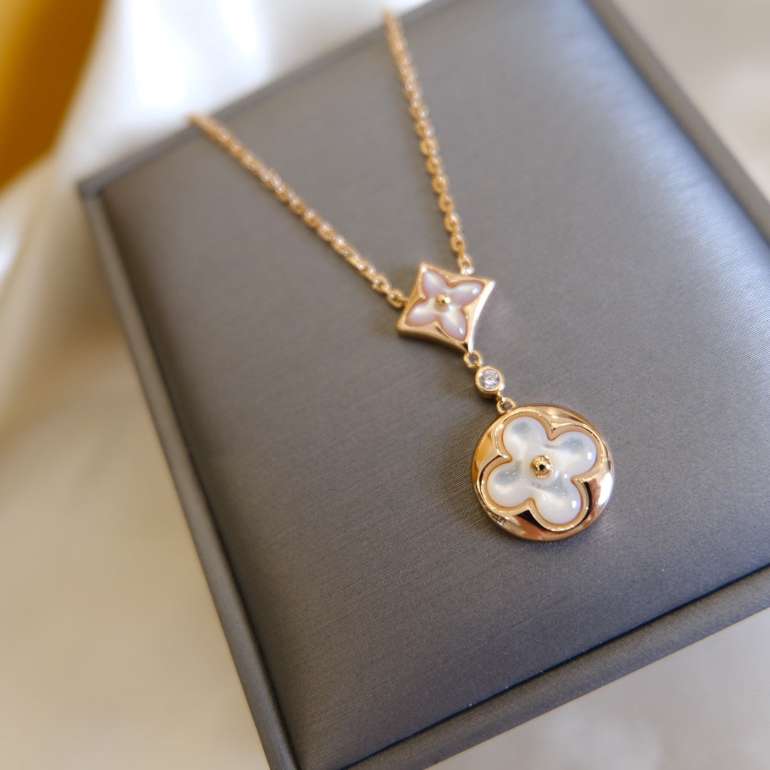 [Azure Tears]STAR AND SUN WHITE MOP 2 MOTIF ROSE GOLD NECKLACE
