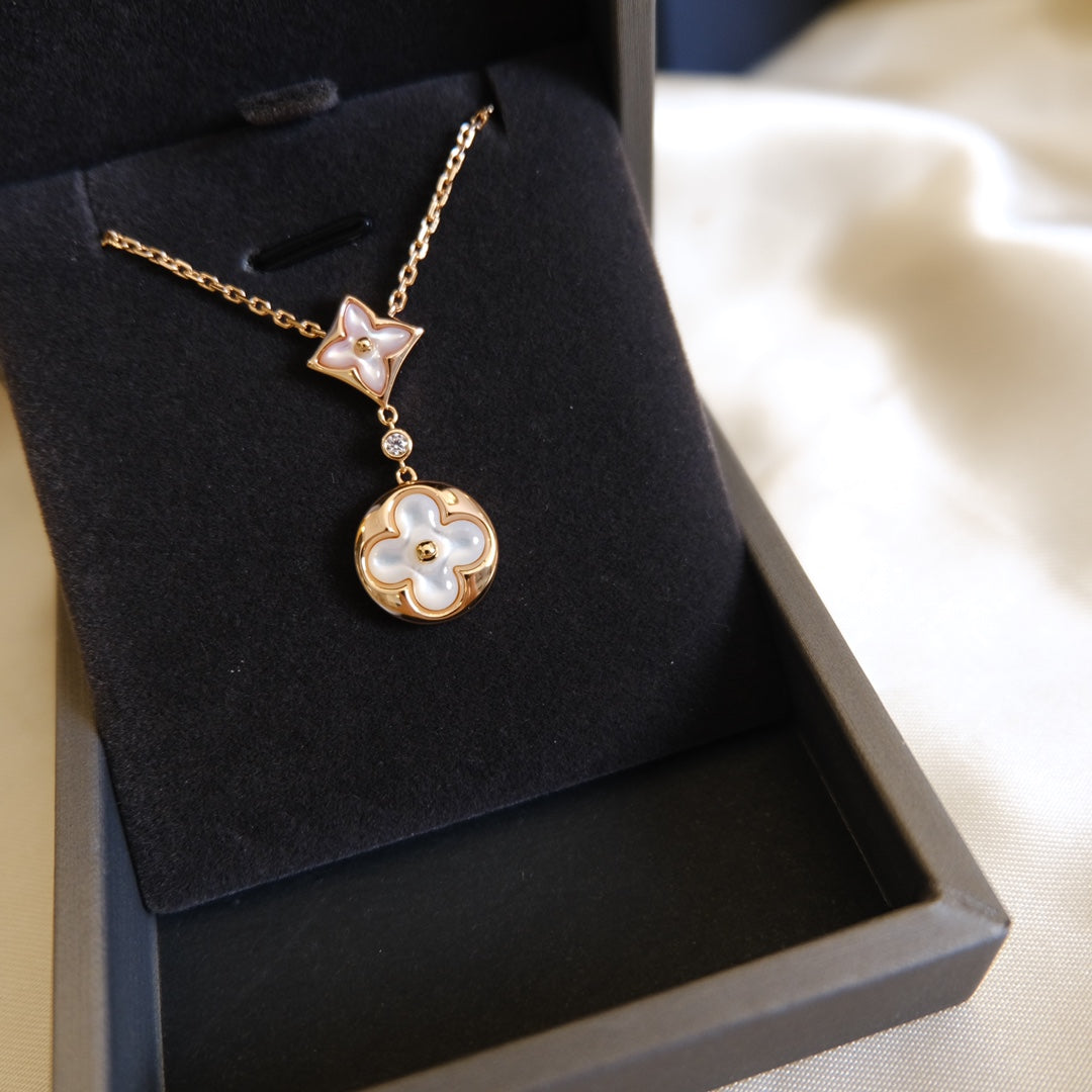 [Azure Tears]STAR AND SUN WHITE MOP 2 MOTIF ROSE GOLD NECKLACE
