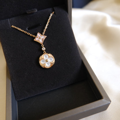 [Azure Tears]STAR AND SUN WHITE MOP 2 MOTIF ROSE GOLD NECKLACE
