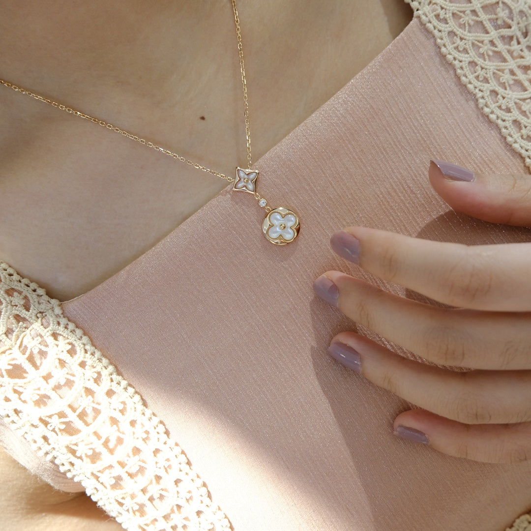 [Azure Tears]STAR AND SUN WHITE MOP 2 MOTIF ROSE GOLD NECKLACE