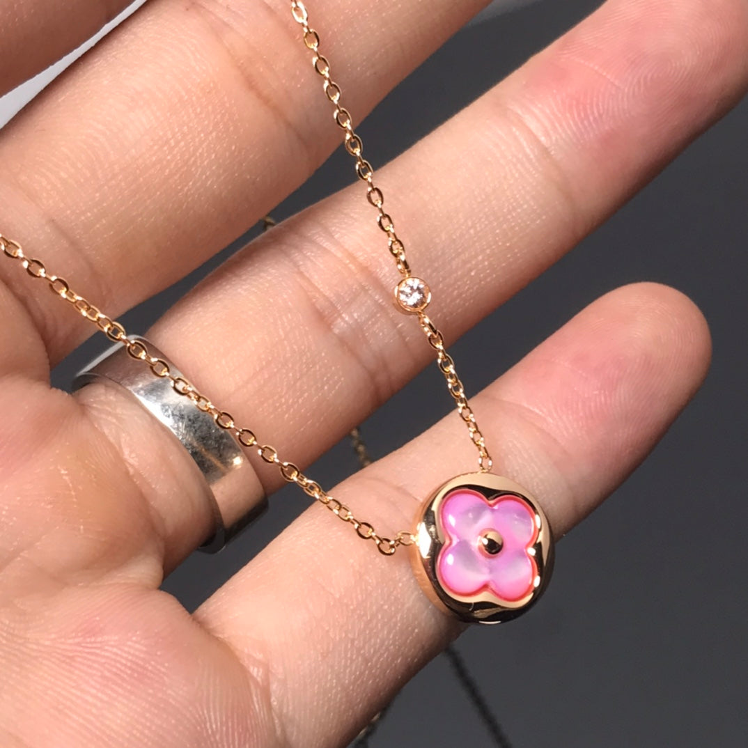 [Azure Tears]COLOR BLOSSOM PINK MOP SUN GOLD NECKLACE