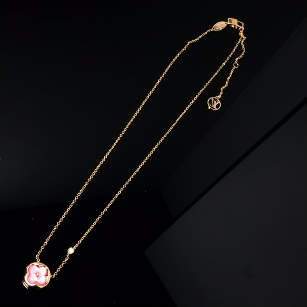 [Azure Tears]COLOR BLOSSOM PINK MOP SUN GOLD NECKLACE
