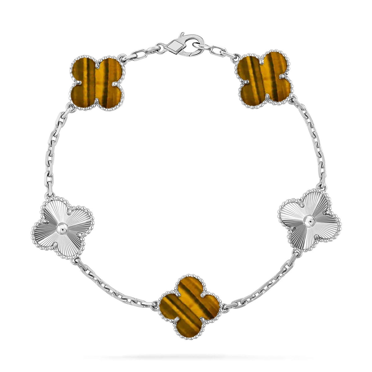 [Azure Tears]LUCKY CLOVER 5-MOTIF BRACELET -  TIGER’S EYE COLLECTION