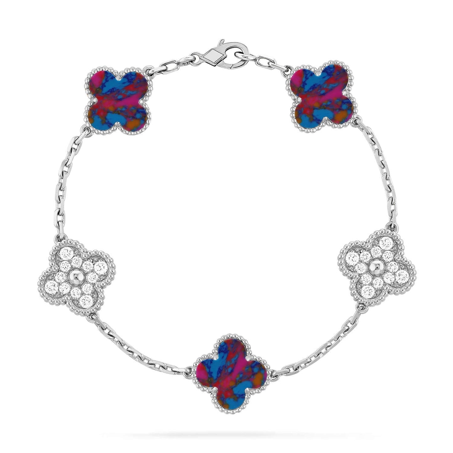 [Azure Tears]LUCKY CLOVER 5-MOTIF BRACELET - MULTI-GEM COLLECTION