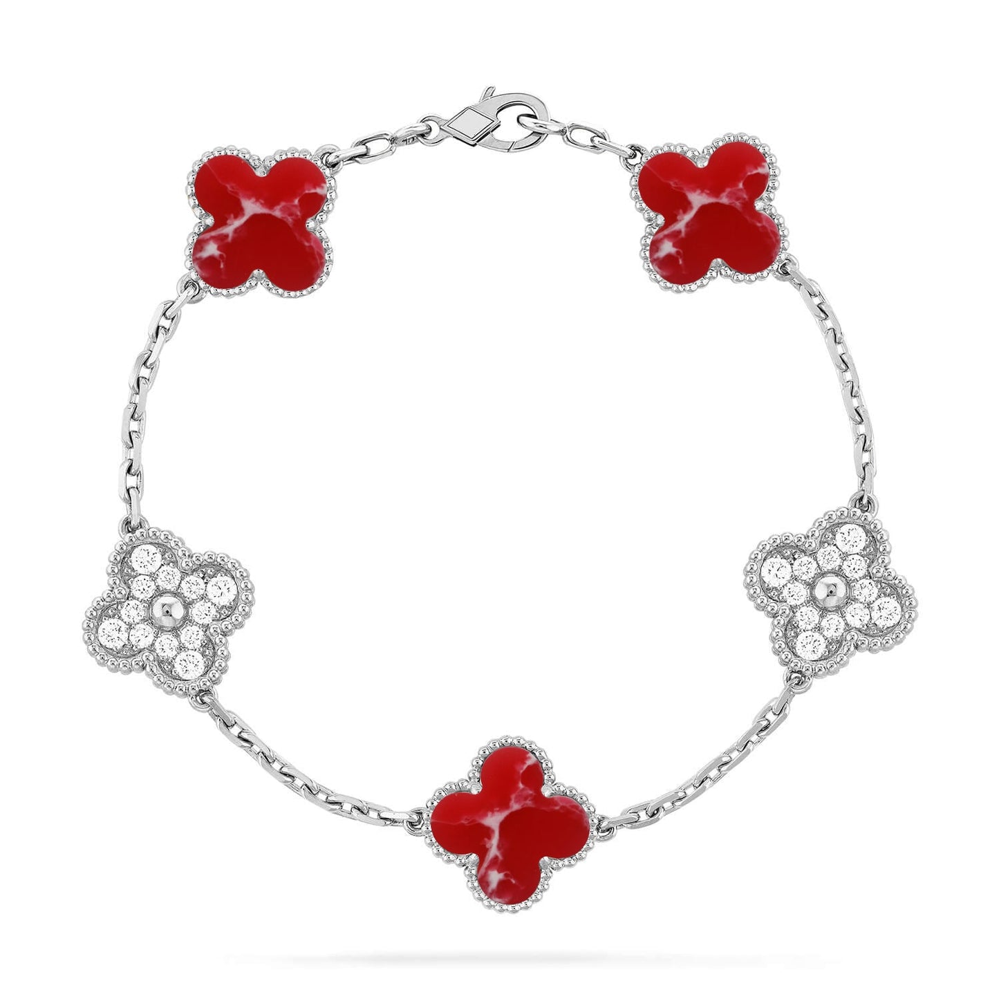 [Azure Tears]LUCKY CLOVER 5-MOTIF BRACELET - RED LARIMAR COLLECTION