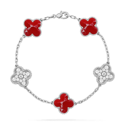 [Azure Tears]LUCKY CLOVER 5-MOTIF BRACELET - RED LARIMAR COLLECTION