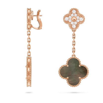 [Azure Tears]CLOVER DUAL-MOTIF STATEMENT STUD EARRINGS - DOUBLE-CHARM COLLECTION