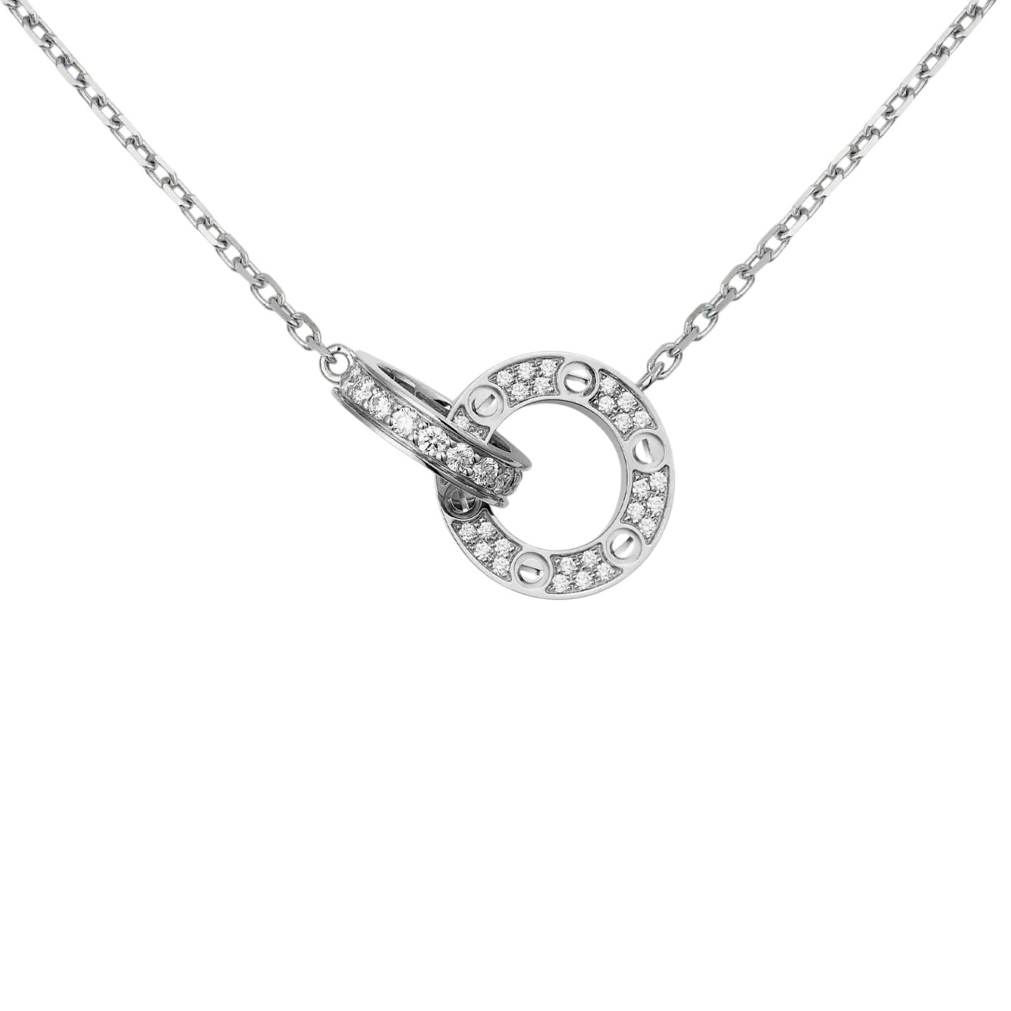 [Azure Tears]LOVE DOUBLE-RING PENDANT FULL-PAVÉ NECKLACE