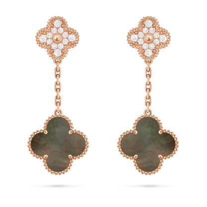 [Azure Tears]CLOVER DUAL-MOTIF STATEMENT STUD EARRINGS - DOUBLE-CHARM COLLECTION