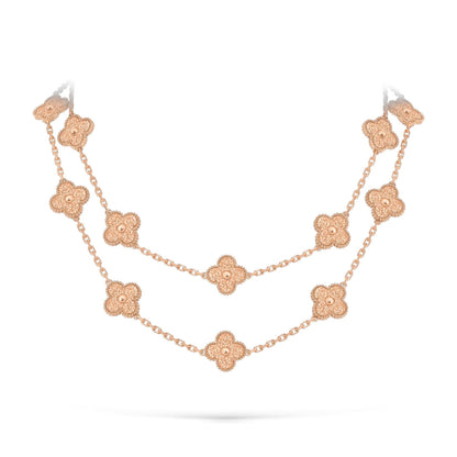[Azure Tears]CLASSIC 20-MOTIF LUCKY CLOVER LONG NECKLACE ROSE GOLD COLLECTION