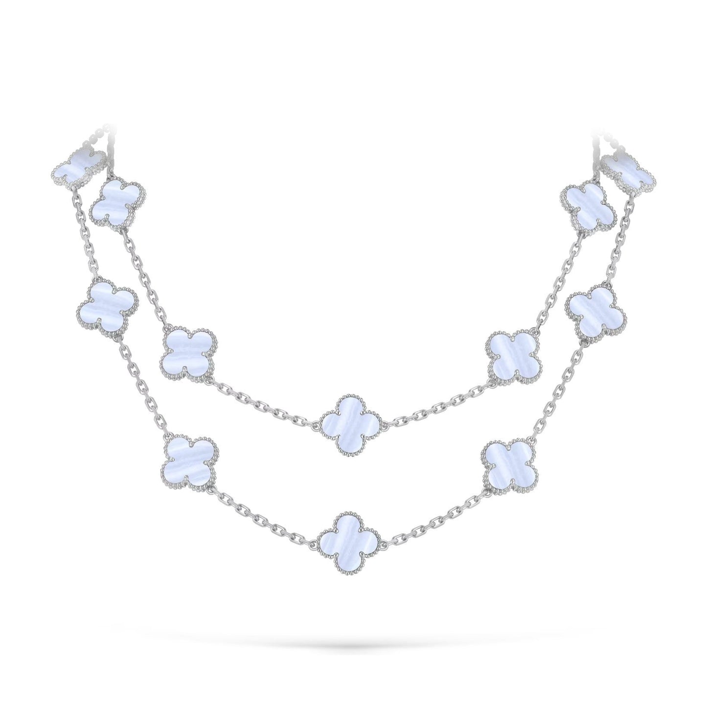 [Azure Tears]CLASSIC 20-MOTIF LUCKY CLOVER LONG NECKLACE WHITE GOLD COLLECTION