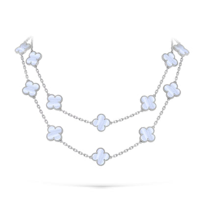 [Azure Tears]CLASSIC 20-MOTIF LUCKY CLOVER LONG NECKLACE WHITE GOLD COLLECTION