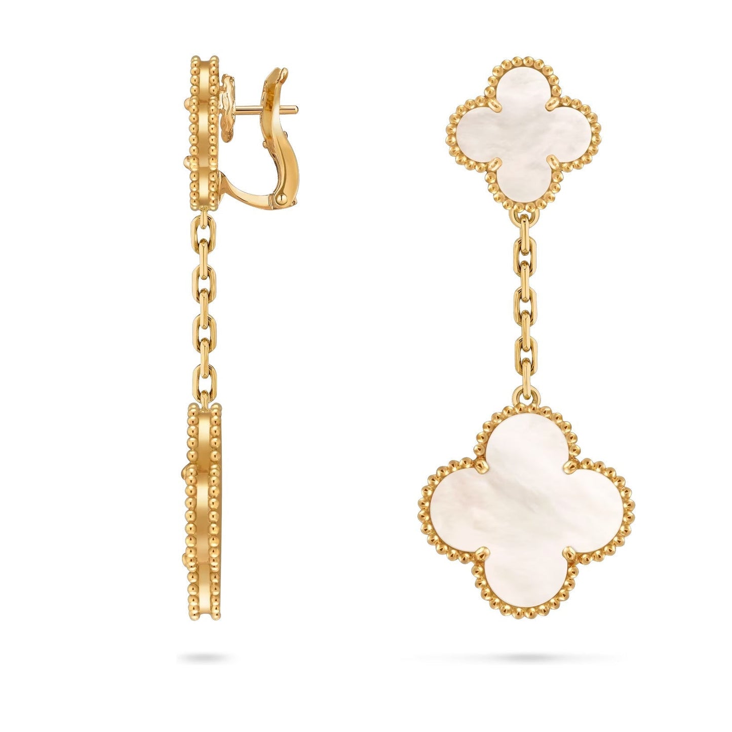 [Azure Tears]CLOVER DUAL-MOTIF STATEMENT STUD EARRINGS - DOUBLE-CHARM COLLECTION