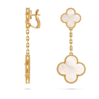 [Azure Tears]CLOVER DUAL-MOTIF STATEMENT STUD EARRINGS - DOUBLE-CHARM COLLECTION