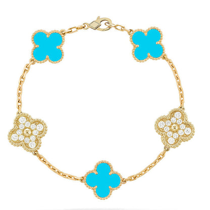 [Azure Tears]LUCKY CLOVER 5-MOTIF BRACELET - TURQUOISE COLLECTION