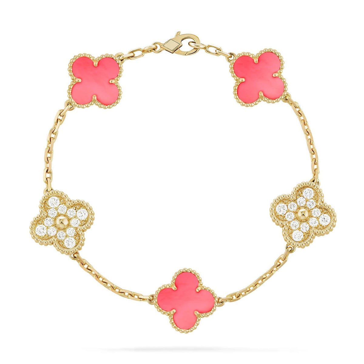 [Azure Tears]LUCKY CLOVER 5-MOTIF BRACELET - PINK MOTHER-OF-PEARL COLLECTION