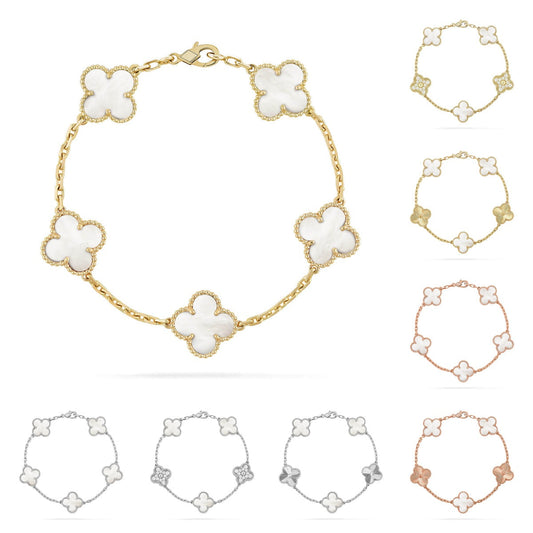 [Azure Tears]LUCKY CLOVER 5-MOTIF BRACELET - WHITE MOTHER-OF-PEARL COLLECTION