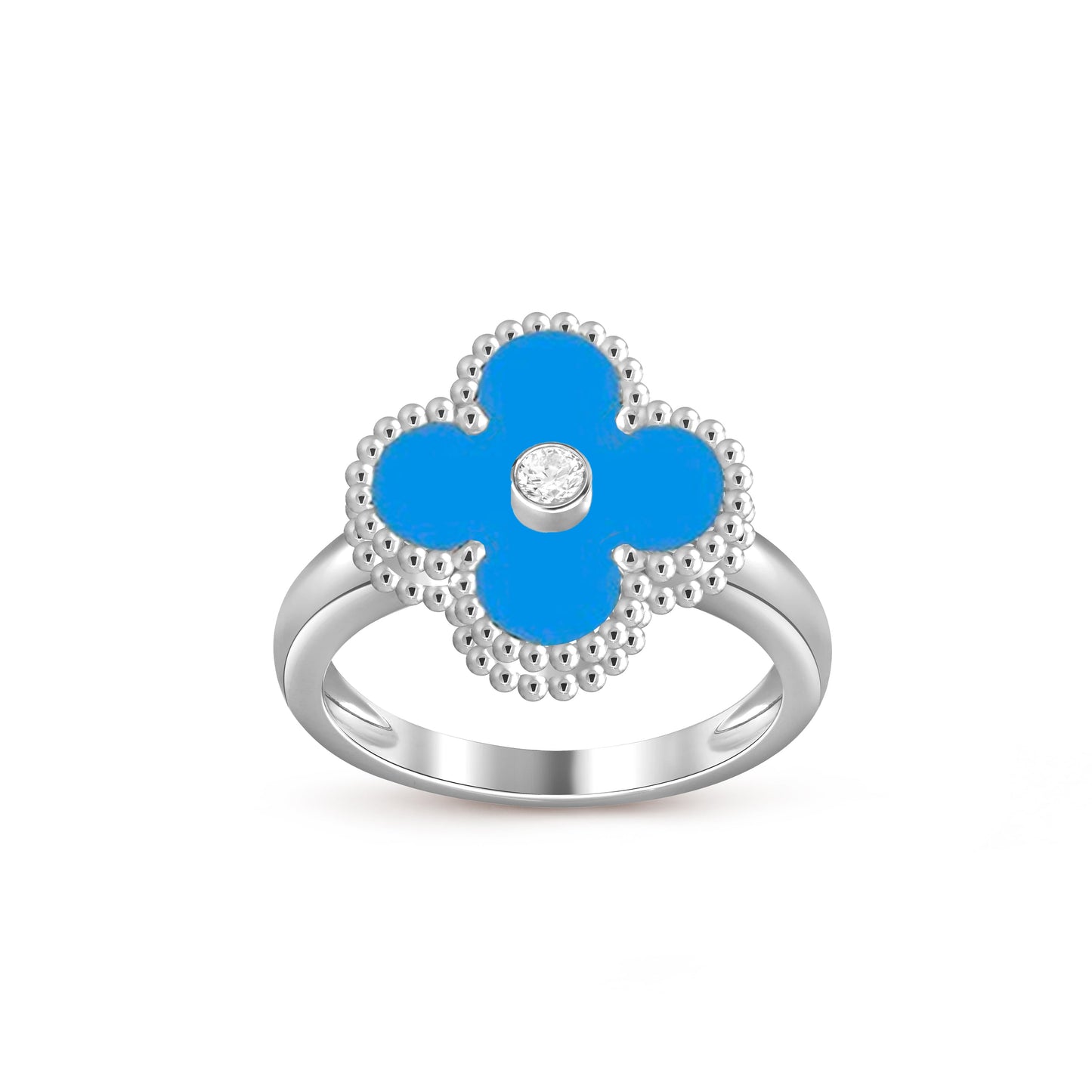 [Azure Tears]LUCKY CLOVER DIAMOND-ACCENT WHITE GOLD RING COLLECTION