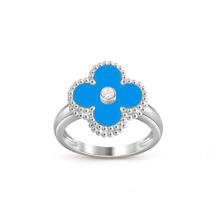 [Azure Tears]LUCKY CLOVER DIAMOND-ACCENT WHITE GOLD RING COLLECTION