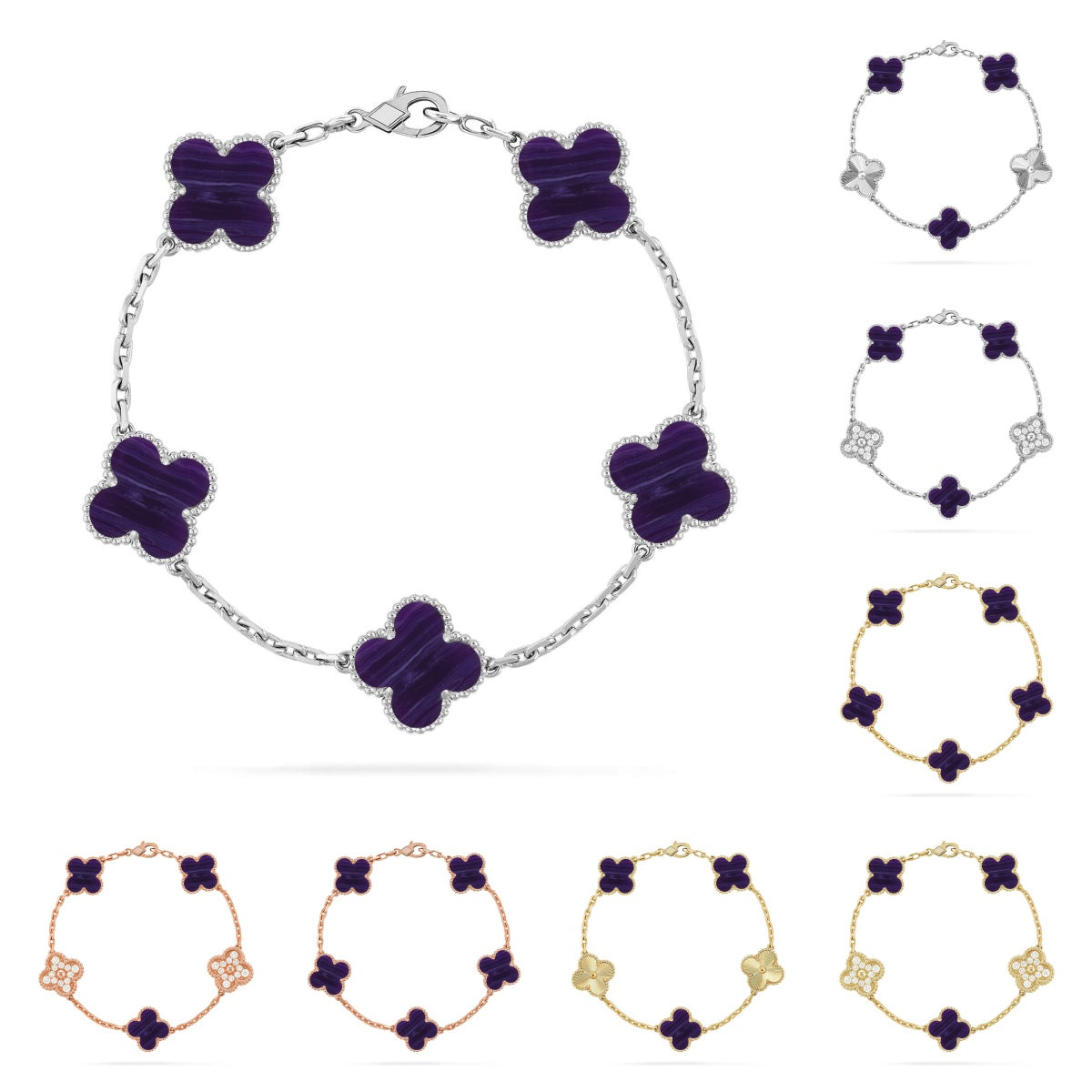 [Azure Tears]LUCKY CLOVER 5-MOTIF BRACELET - CHAROITE COLLECTION