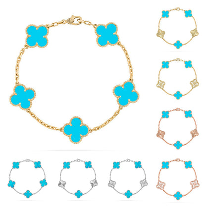 [Azure Tears]LUCKY CLOVER 5-MOTIF BRACELET - TURQUOISE COLLECTION