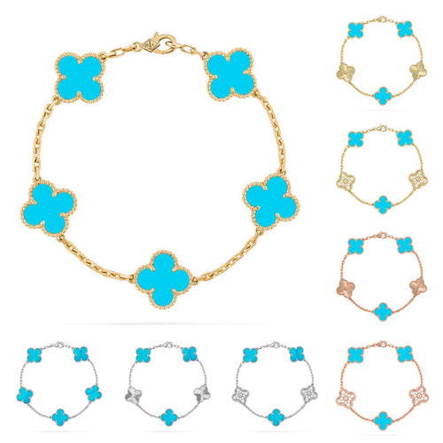 [Azure Tears]LUCKY CLOVER 5-MOTIF BRACELET - TURQUOISE COLLECTION