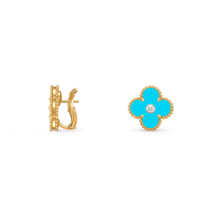 [Azure Tears]15MM CLOVER FLOWER STUD EARRINGS DIAMOND-GOLD COLLECTION