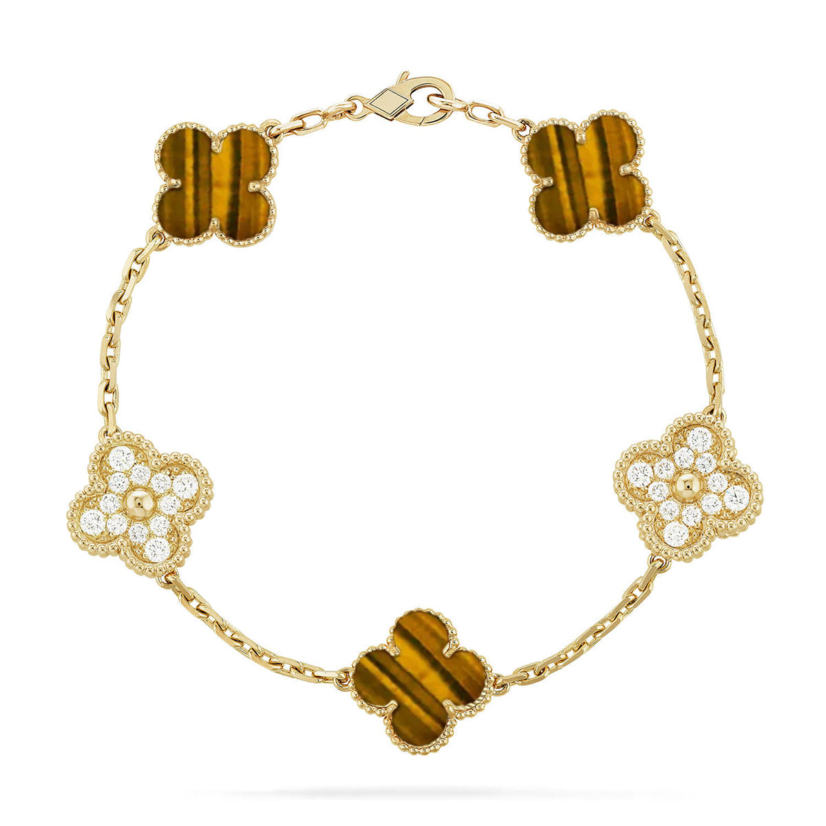 [Azure Tears]LUCKY CLOVER 5-MOTIF BRACELET -  TIGER’S EYE COLLECTION
