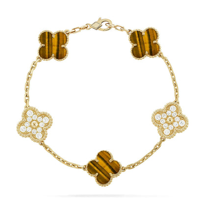 [Azure Tears]LUCKY CLOVER 5-MOTIF BRACELET -  TIGER’S EYE COLLECTION