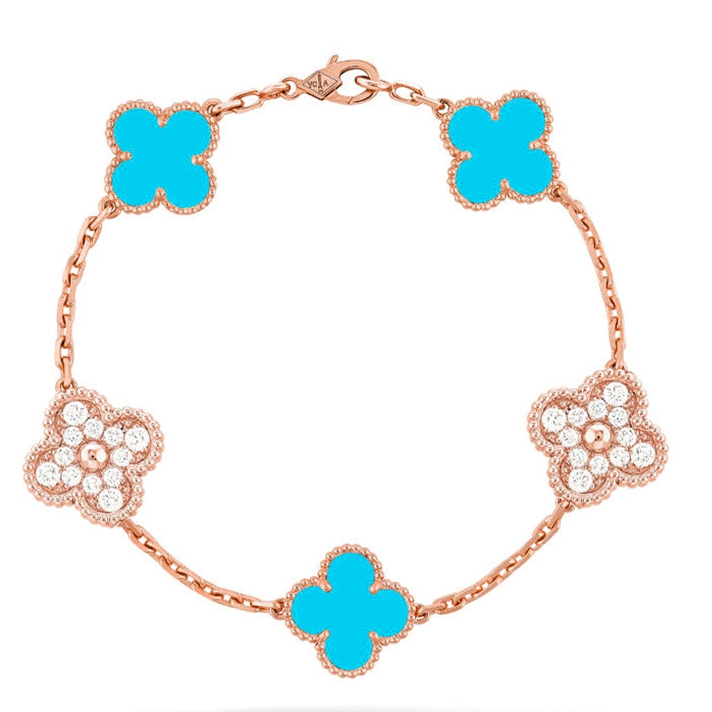 [Azure Tears]LUCKY CLOVER 5-MOTIF BRACELET - TURQUOISE COLLECTION