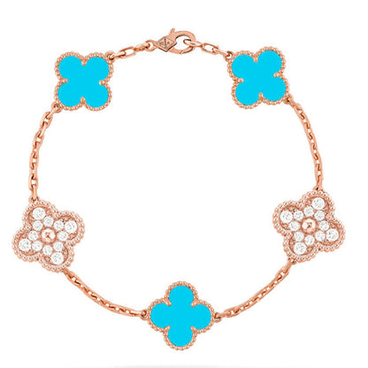 [Azure Tears]LUCKY CLOVER 5-MOTIF BRACELET - TURQUOISE COLLECTION