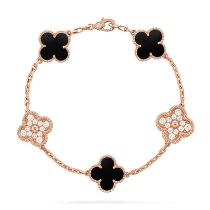 [Azure Tears]LUCKY CLOVER 5-MOTIF BRACELET - BLACK OXNY COLLECTION