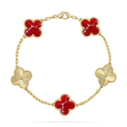 [Azure Tears]LUCKY CLOVER 5-MOTIF BRACELET - RED LARIMAR COLLECTION