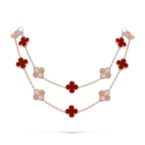 [Azure Tears]CLASSIC 20-MOTIF LUCKY CLOVER LONG NECKLACE ROSE GOLD COLLECTION