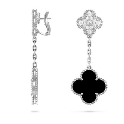 [Azure Tears]CLOVER DUAL-MOTIF STATEMENT STUD EARRINGS - DOUBLE-CHARM COLLECTION