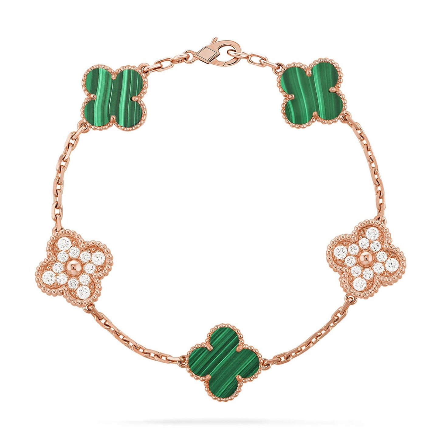 [Azure Tears]LUCKY CLOVER 5-MOTIF BRACELET - MALACHITE COLLECTION