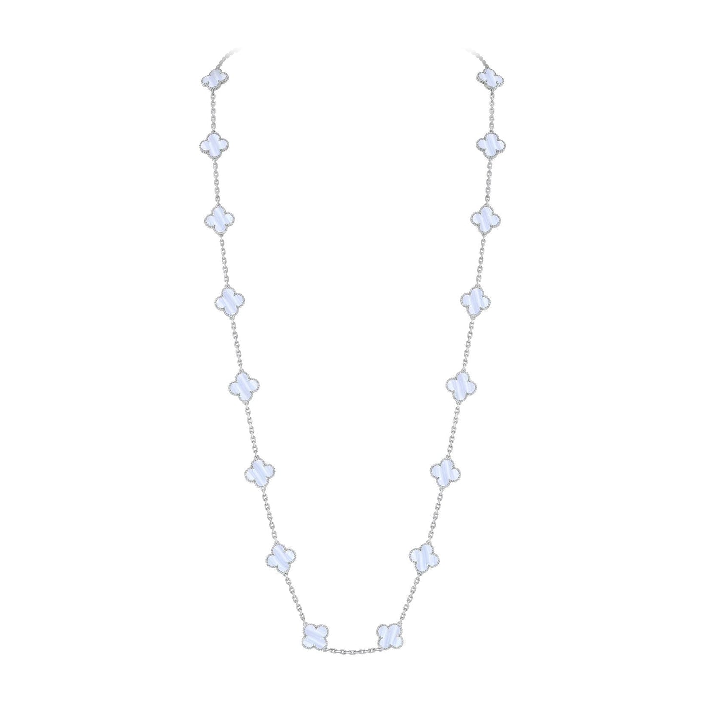 [Azure Tears]CLASSIC 20-MOTIF LUCKY CLOVER LONG NECKLACE WHITE GOLD COLLECTION