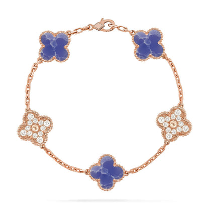 [Azure Tears]LUCKY CLOVER 5-MOTIF BRACELET - BLUE LARIMAR COLLECTION