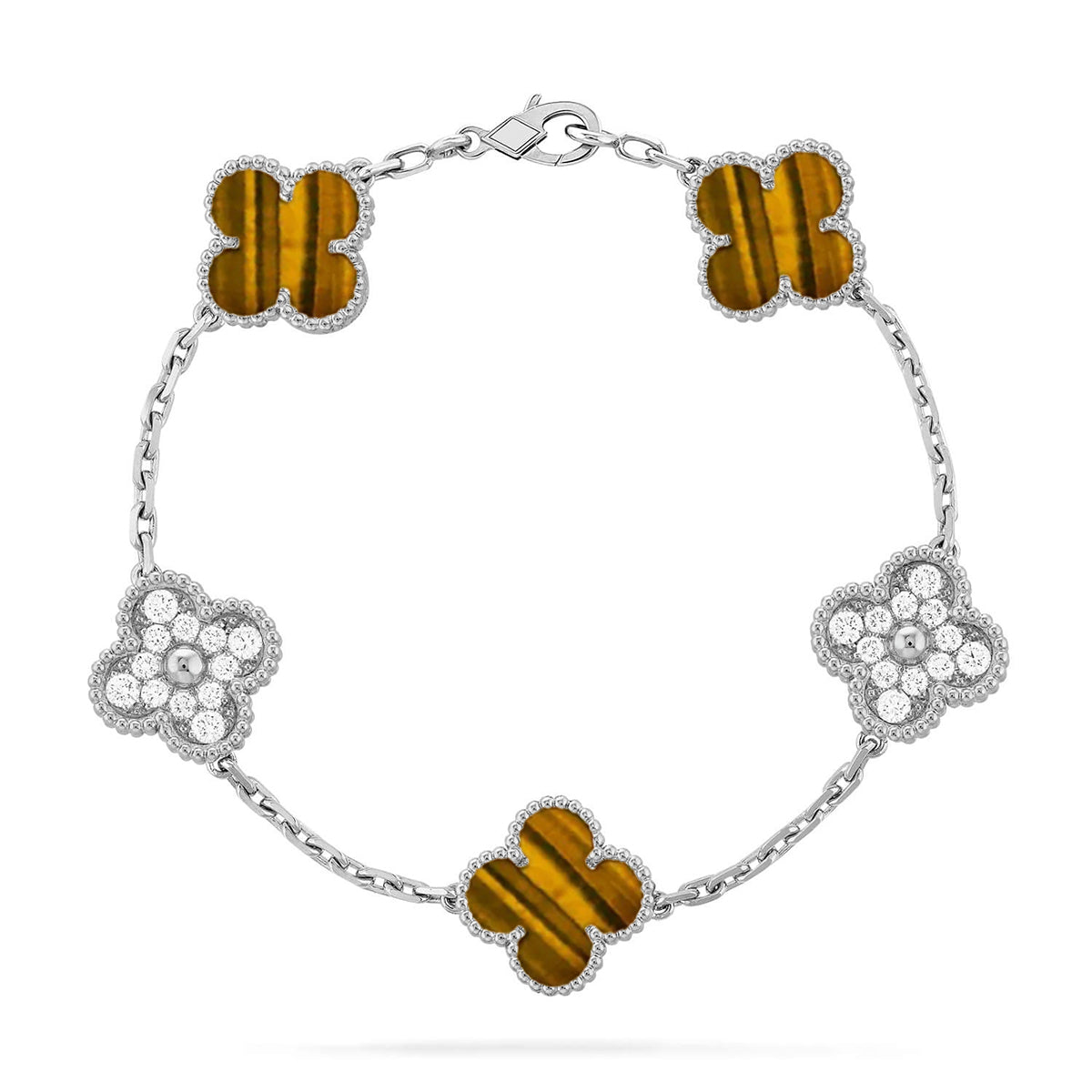 [Azure Tears]LUCKY CLOVER 5-MOTIF BRACELET -  TIGER’S EYE COLLECTION