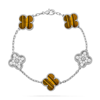 [Azure Tears]LUCKY CLOVER 5-MOTIF BRACELET -  TIGER’S EYE COLLECTION