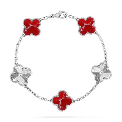 [Azure Tears]LUCKY CLOVER 5-MOTIF BRACELET - RED LARIMAR COLLECTION