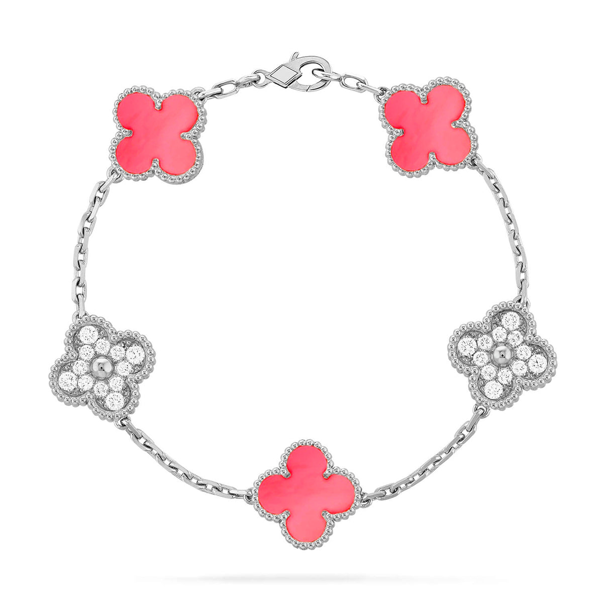 [Azure Tears]LUCKY CLOVER 5-MOTIF BRACELET - PINK MOTHER-OF-PEARL COLLECTION