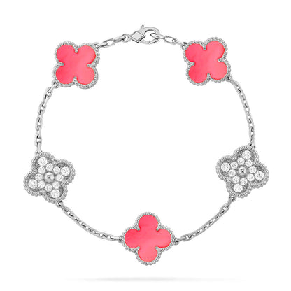 [Azure Tears]LUCKY CLOVER 5-MOTIF BRACELET - PINK MOTHER-OF-PEARL COLLECTION