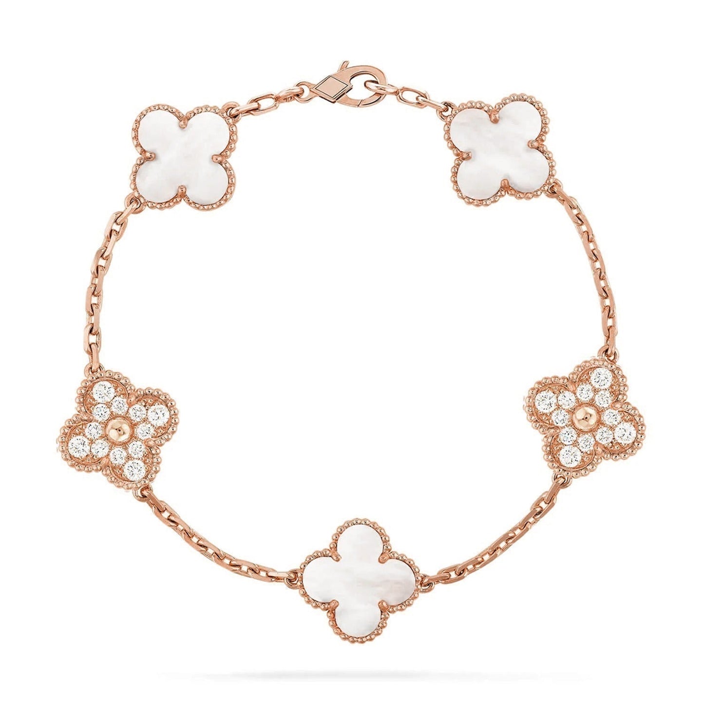 [Azure Tears]LUCKY CLOVER 5-MOTIF BRACELET - WHITE MOTHER-OF-PEARL COLLECTION