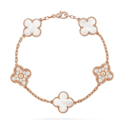 [Azure Tears]LUCKY CLOVER 5-MOTIF BRACELET - WHITE MOTHER-OF-PEARL COLLECTION
